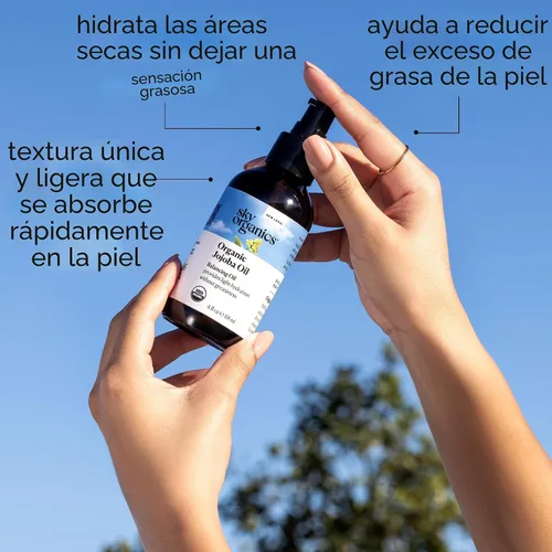 Vista 4 de Aceite de jojoba orgánico de Sky Organics (4 onzas líquidas) USDA Orgánico 100% puro y prensado en frío Aceite de jojoba sin refinar para piel grasa