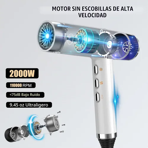 Vista 2 de slopehill Secador de pelo con motor único sin escobillas Diagnóstico inteligente de fallas Microfiltro innovador Tecnología Oxy Active Blanco