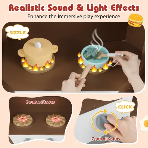 Vista 5 de Cocina esquinera de madera con luces y sonido, electrodomésticos completos y accesorios completos, juego de cocina para salas