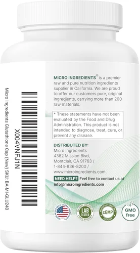 Vista 7 de Micro Ingredients Glutatión de 500 mg con suplemento de vitamina C de 100 mg, 240 cápsulas vegetales Glutatión reducido + complejo de palmitato