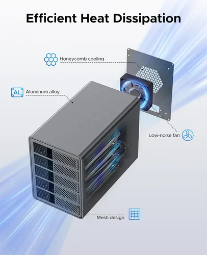 Vista 7 de ORICO Carcasa externa para disco duro de 5 bahías, compatible con Thunderbolt 3/4 solamente, interfaz de concentrador tipo C de hasta 40 Gbps