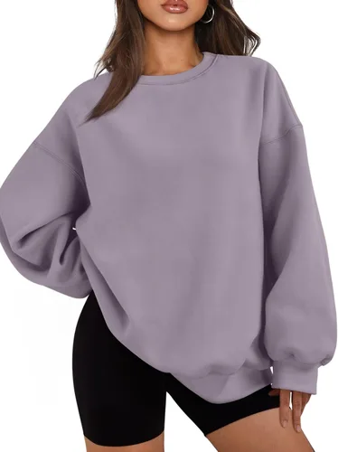 Vista 15 de EFAN Sudaderas de gran tamaño para mujer, cuello redondo, casuales, para Albaricoque