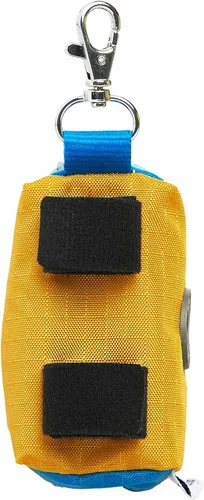 Vista 5 de Dispensador de bolsas de basura para perros estilo arándano, amarillo mostaza, dispensador de bolsas de basura de bloque de color con 2 cremalleras