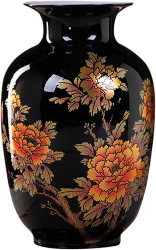 Vista 10 de ECYC Florero de cerámica de mesa hecho a mano brillante peonía pastel floreros de porcelana negra esmalte de cristal floreros decoración del hogar