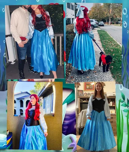 Vista 3 de Ainiel Vestido de cosplay para mujer, vestido de fiesta de princesa, color azul