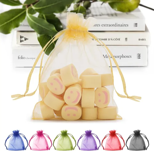 Vista 13 de ANZNKU Paquete de 50 bolsas de organza multicolor de 3 x 4 pulgadas, mini bolsas de regalo para regalos de Pascua, día de la madre, bolsa de joyería