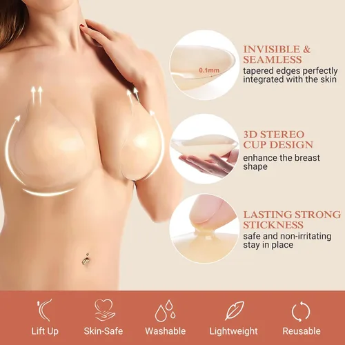 Vista 2 de Sticky Bra Push Up 2 Pairs, Strapless Backless Adhesive Bra Invisible Lift bra, Nipple Covers Silicone Pasties