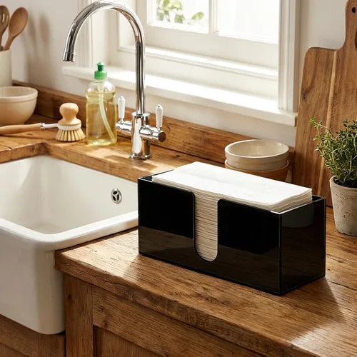 Vista 5 de ZAVOOS Paquete de 2 soportes para toallas de papel acrílico, dispensador de servilletas de encimera negro para plegado en Z plegable en C