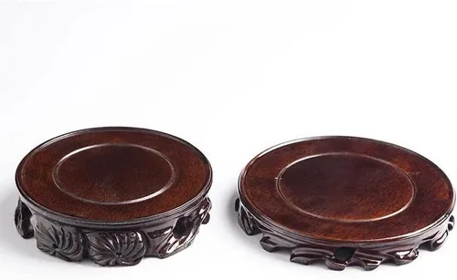 Vista 3 de Soporte de exhibición de muebles orientales, redondo, de madera de palisandro, para manualidades, coleccionables, pedestal