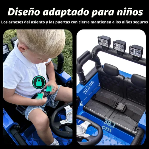 Vista 4 de Hikiddo - Camioneta de juguete para niños con tracción en las 4 ruedas, 12V 7Ah, vehículos eléctricos para niños, juguete con control remoto - Azul