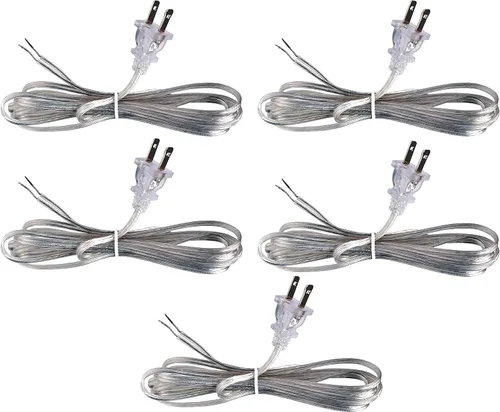Vista 8 de Creative Hobbies Cable de lámpara plateado transparente, 8 pies de largo, SPT-1, calibre 18, cable de alimentación con certificación UL