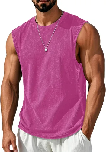 Vista 10 de Camisetas sin mangas para hombre, camisetas sin mangas de algodón de ajuste Negro