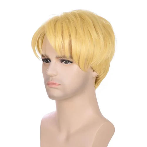 Vista 2 de morvally Peluca rubia corta para hombre con flequillo para cosplay, fiesta de Halloween