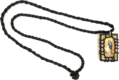 Vista 2 de Inmaculada Concepción Virgen María Escapulario de Madera Negra Collar Escapulario Negro Madera Inmaculada Concepción, Madera, No es una piedra