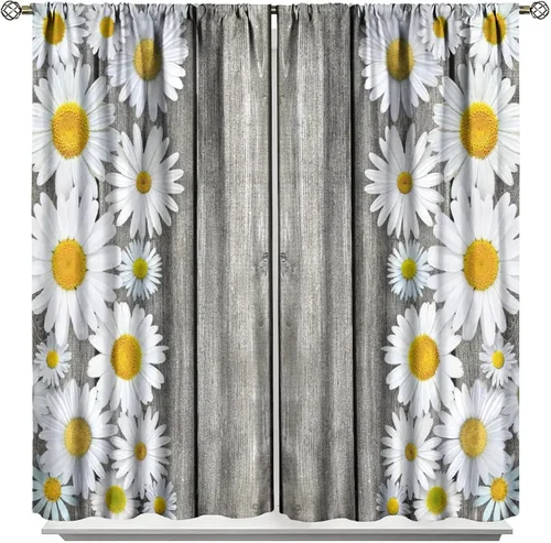 Vista 36 de Cortinas de cocina rústicas y florales, estilo retro, estilo granja, cabaña, casa de campo, margaritas, estilo granja, ventana, puerta