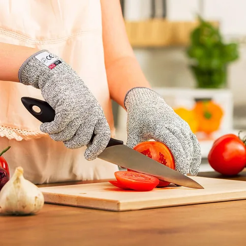 Vista 3 de Guantes seguros resistentes a cortes de alto rendimiento EN388 grado alimenticio nivel 5 protección para hombres y mujeres cocina