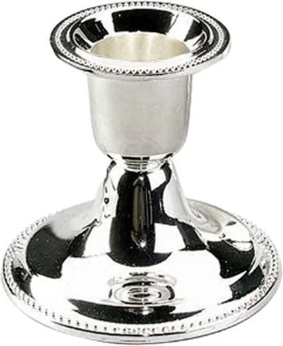 Vista 4 de The Dreidel Company Portavelas plateados, palitos de vela Shabat, diseño chapado en plata adornado, 2.5 pulgadas (paquete de 2)