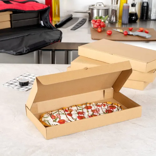 Vista 9 de Restaurantware - Cajas para pizza, 50 unidades, 14 x 7 x 1.5 pulgadas, embalaje de papel de cartón corrugado con bloqueo de pestañas, resistente a