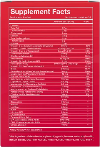 Vista 3 de Vivioptal Active, 90 cápsulas blandas, ginseng y omega 3, multivitamínico y multimineral, sin gluten, fórmula alemana