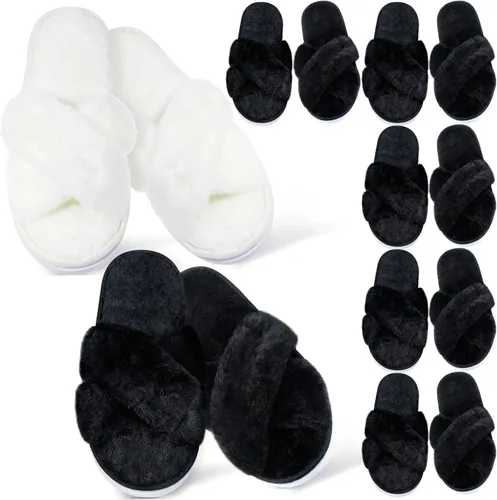 Vista 7 de JenPen 7 pares de pantuflas peludas para damas de honor con banda cruzada Blanco
