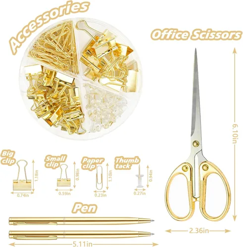 Vista 3 de Suministros de oficina dorados, accesorios de escritorio dorados de UPIHO, juego de grapadora y dispensador de cinta con grapadora grande