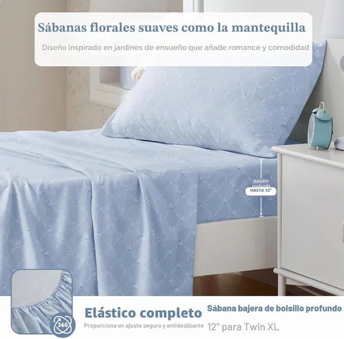 Vista 4 de Madison Park Essentials Blue Floral Comforter Set with Sheets Twin XL,5pc Azul