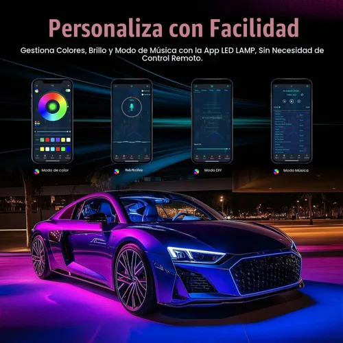 Vista 5 de Luces LED para coche, luces interiores de coche inteligentes RGB, control RGB 48SMD
