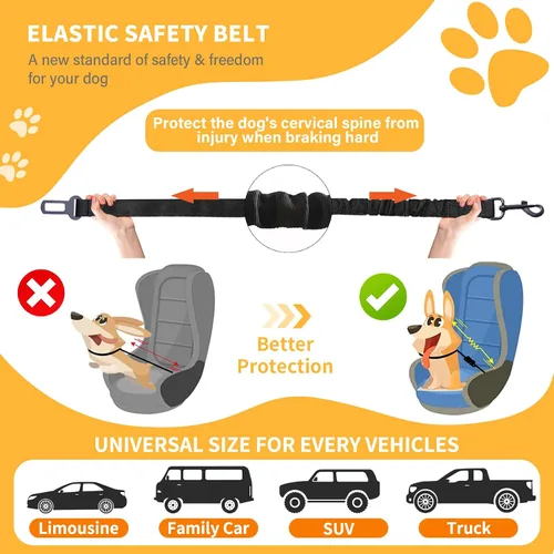 Vista 5 de Cinturón de seguridad retráctil para perro, 1 paquete de arnés elástico ajustable resistente y duradero y giratorio de 360 grados.