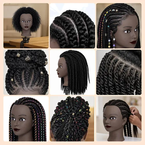 Vista 7 de Cabeza de maniquí de 16" con cabello para entrenamiento de peluquería y peinado