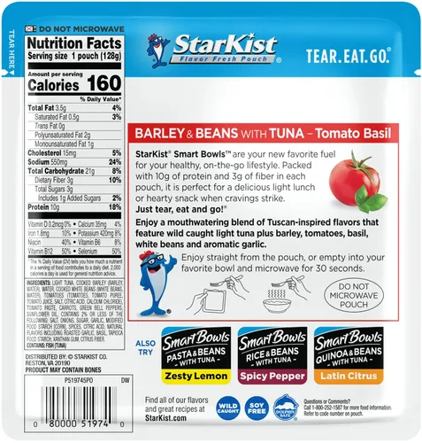 Vista 2 de Starkist Smart Bowls, Tomate Albahaca Cebada y Frijoles Atún, 4.5 oz (Paquete de 3)