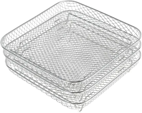 Vista 8 de Estantes para freidora de aire, estantes deshidratadores apilables de tres capas, bandeja cuadrada de acero inoxidable para freidora de aire