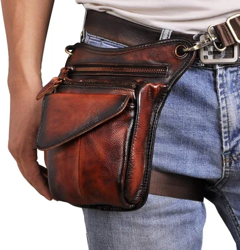 Vista 2 de Riñonera de cuero para hombres y mujeres, bolsa de protección multiusos, para motocicleta, deportes al aire libre, ciclismo, equitación, senderismo