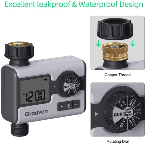 Vista 2 de Regadera de jardín con temporizador de agua programable con retardo de lluvia, sistema de riego manual, automático, 1 salida