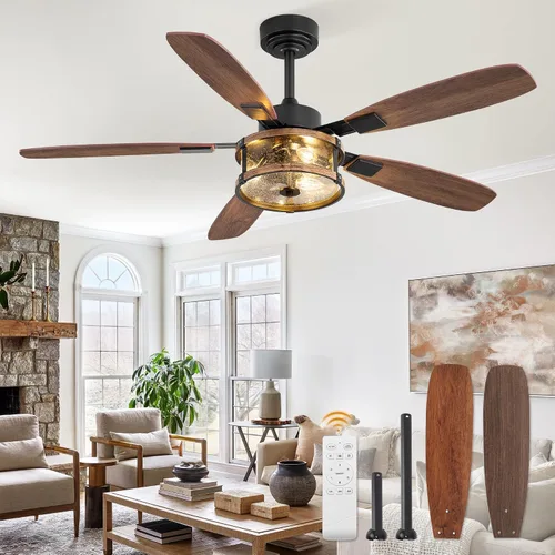 Vista 11 de Fanbulous Ventilador de techo rústico de 52 pulgadas con luz y control remoto, ventiladores de techo rústicos negros de 52 pulgadas para dormitorio
