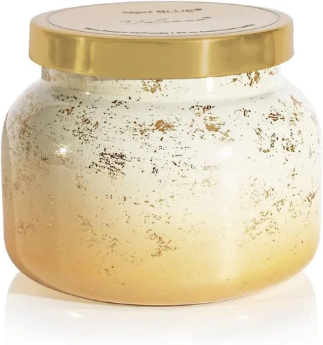 Vista 25 de Capri Blue Glimmer Mini Tin - Vela perfumada a manzana con mini portavelas, mezcla de cera de soja, Capri Blue Apple Cider Social Red and Gold