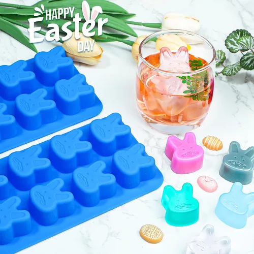 Vista 6 de Webake Moldes para cubitos de hielo de conejo de Pascua, moldes de silicona de conejo de 8 cavidades para chocolate, dulces, cubitos de hielo