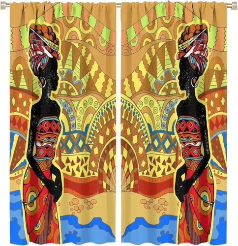 Vista 58 de Cortina de mujer africana, con estampado étnico tribal y étnico, reducción de ruido, para dormitorio, sala de estar, cortinas con aislamiento