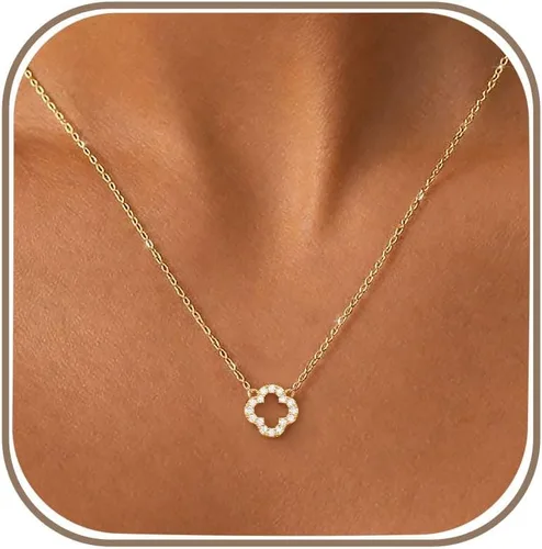 Vista 12 de Delicados collares de oro con trébol para mujer, a la moda, no se deslustra Colver 3