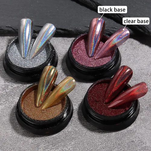 Vista 5 de Polvo de uñas cromado camaleón, 10 cajas de polvo cromado Aurora rosa morado, polvo de uñas holográfico dorado y plateado, pigmento espejo metálico