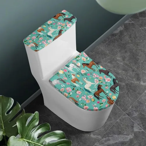 Vista 35 de Flashideas Juego de cubierta para tanque y tapa de inodoro con estampados de patas de perro coloridas - Elástico, se adapta a la mayoría de tanques