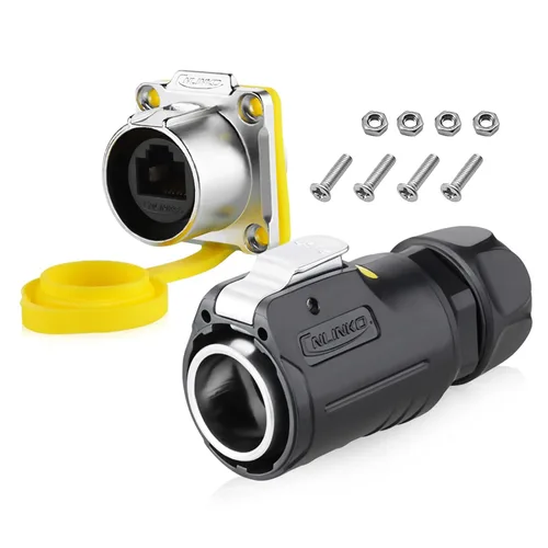 Vista 8 de Conector impermeable RJ45, conector impermeable Ethernet Cat6 industrial, adaptador de doble puerto de aviación 8P8C, acoplador de señal