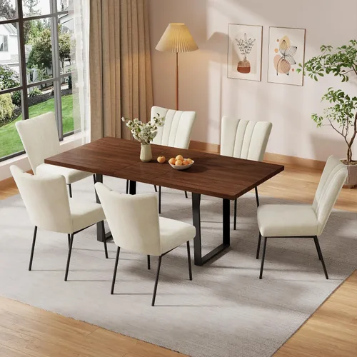 Vista 41 de ZckyCine Conjunto moderno de mesa de comedor de 5 piezas con mesa rectangular de madera y 4 sillas tapizadas en cuero, capacidad para 4 personas