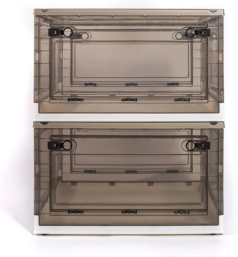 Vista 14 de Paquete de 3 contenedores de almacenamiento de apertura lateral, tapa apilable plegable, fácil de ordenar con caja de almacenamiento, ideal