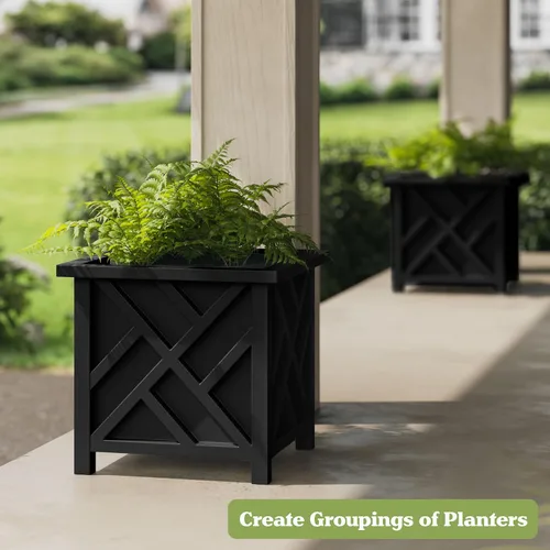 Vista 4 de Pure Garden Maceta con diseño de celosía, 15.5 pulgadas de profundidad x 15.5 pulgadas de ancho x 16.5 pulgadas de alto, maceta cuadrada decorativa