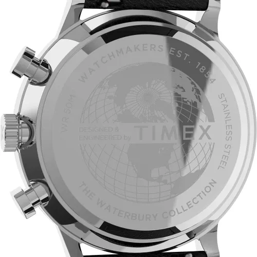 Vista 5 de Timex Men's Waterbury Classic Chrono 40mm Stainless Steel Quartz Dress Watch with Leather Strap