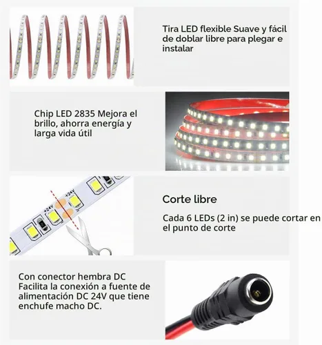 Vista 4 de ALITOVE Tiras de Luces LED Blancas Luz de Día 6000K 32.8ft 1200LEDs 2835SMD 24V 120W 21600LM Ultra-brillantes Luces LED Flexibles en Cuerda