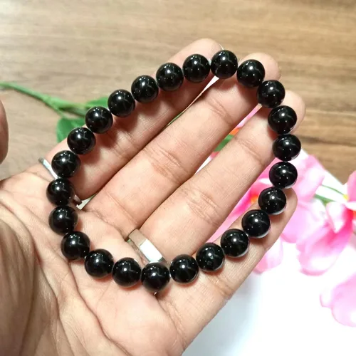 Vista 5 de Jet - Pulsera de cuentas de turmalina negra auténtica de 0.315 in, terapia de cristal, alivio del estrés, alivio del dolor, armonía, alegría
