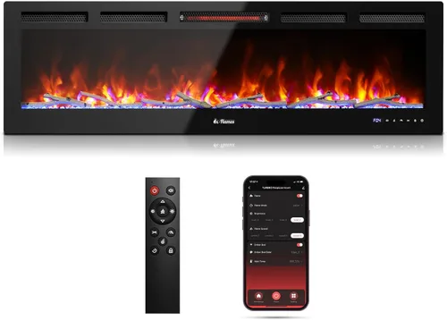 Vista 10 de TURBRO Chimenea eléctrica infrarroja inteligente WiFi de 50 pulgadas con sonido crepitante y llama realista, calentador de cuarzo de 1500 W