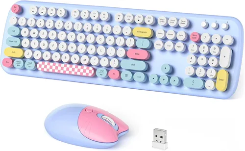 Vista 16 de Dilter Combo de teclado y mouse inalámbricos, teclado retro con teclas redondas, ergonómico de tamaño completo, ideal para PC con Windows, hogar