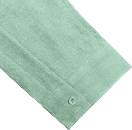 Vista 5 de Camisas de lino con botones para hombre, estilo casual, manga larga, ajuste regular, de algodón, con bolsillo